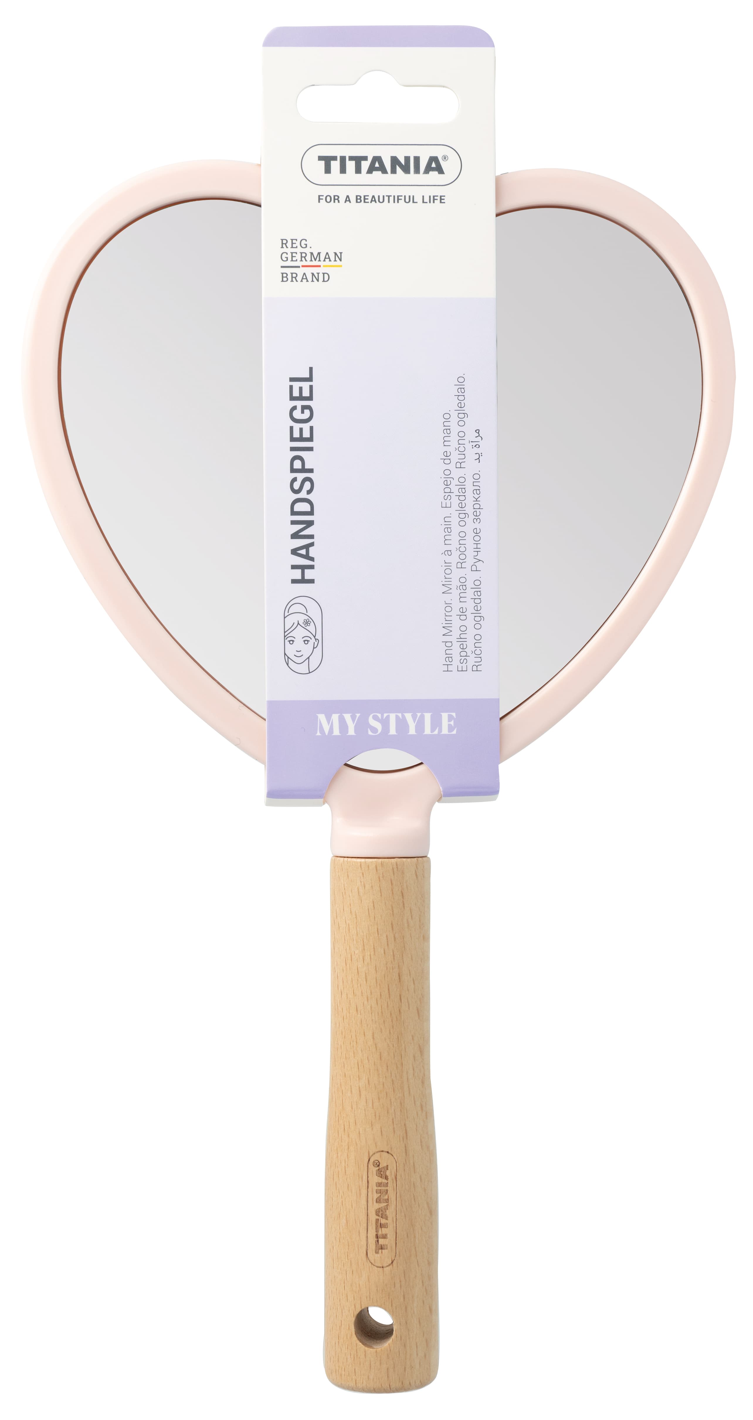 Miroir à main cœur manche hêtre 23 cm-1531/STYLE 