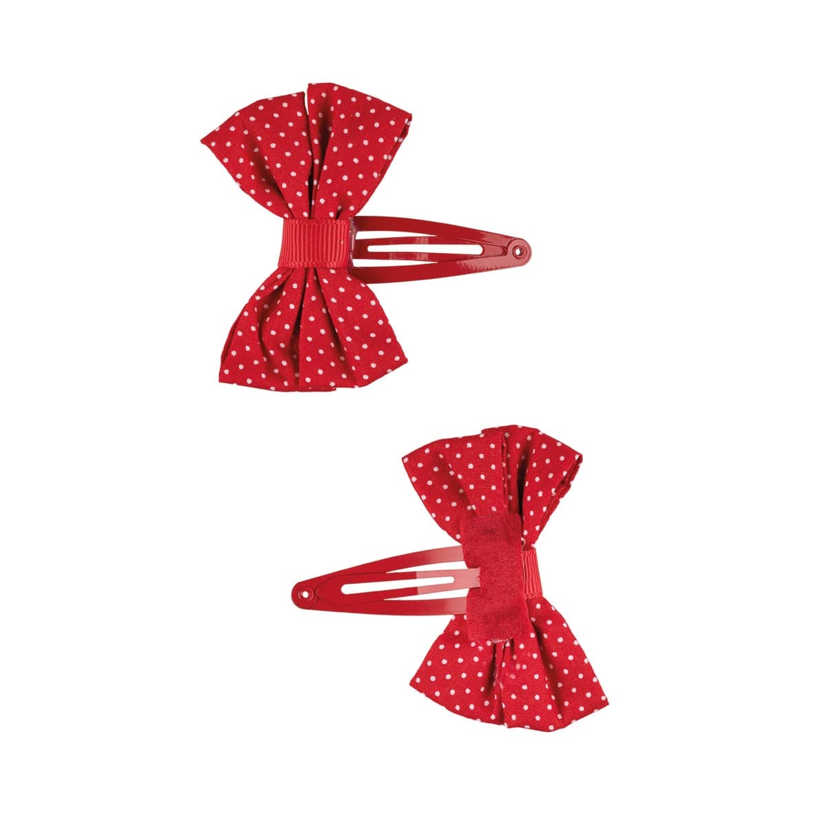 2 noeuds 6cm sur pince rouge pois blanc-7909 GIRL