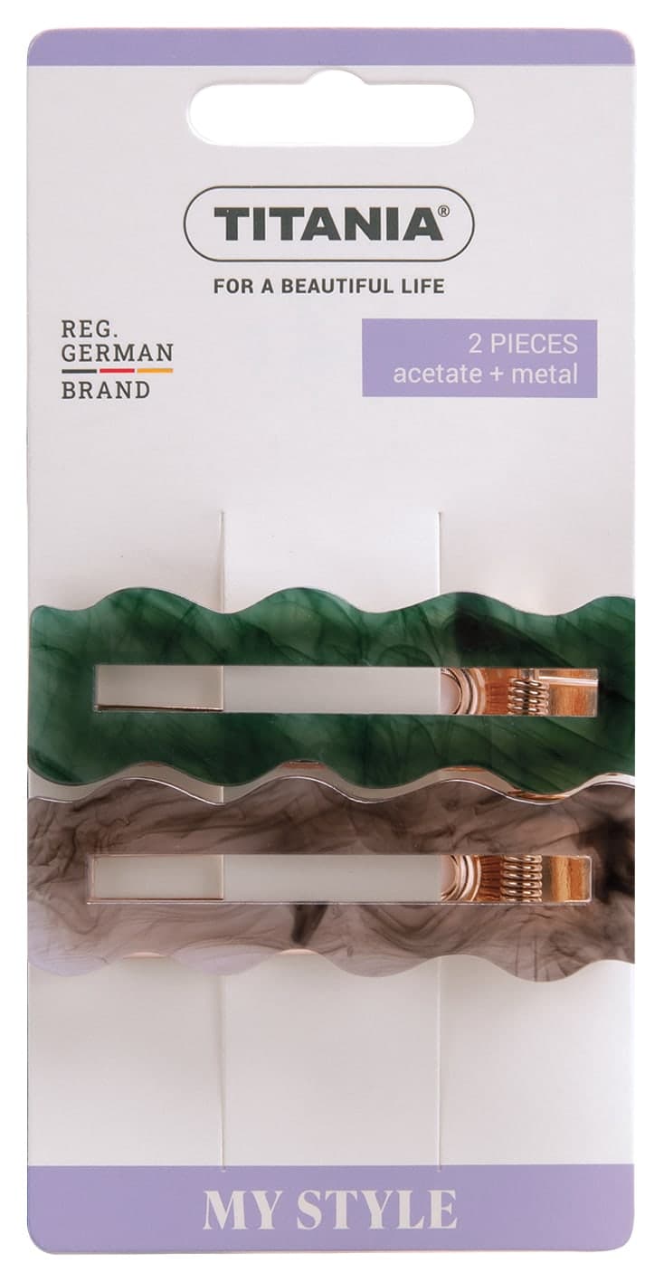 Barrettes à cheveux en acétate marbre Vert gris sur carte-8249