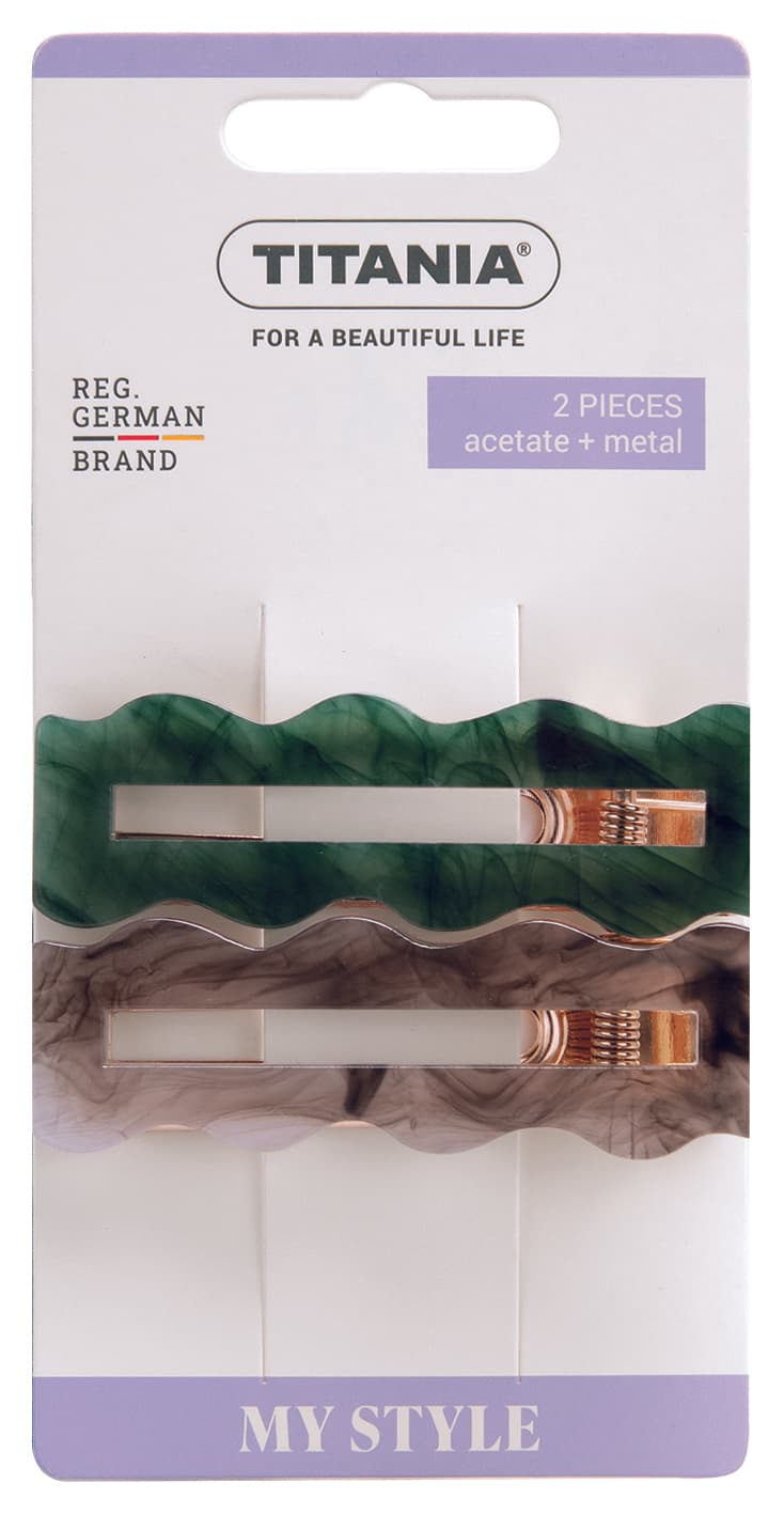 Barrettes à cheveux en acétate marbre Vert gris sur carte-8249